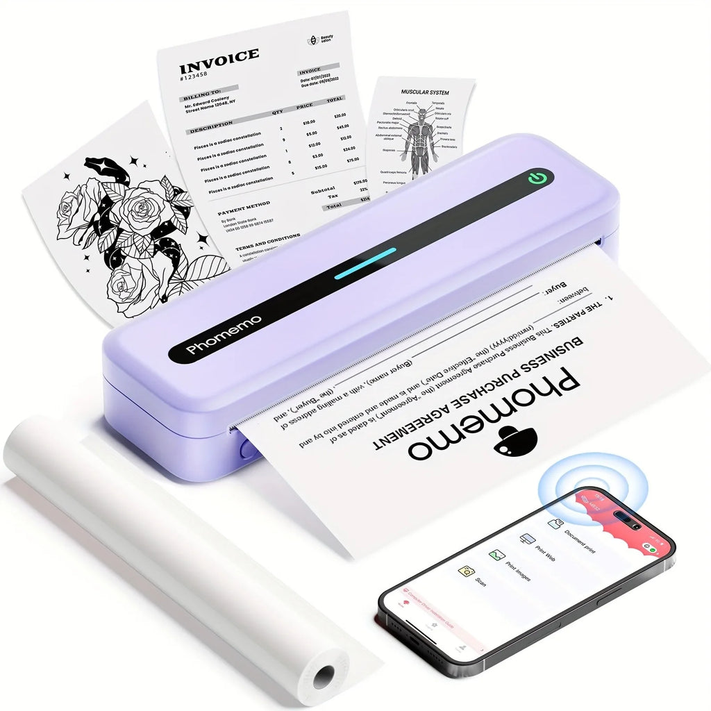 Portable Printers Wireless for Thermal Printer Bluetooth Inkless Printer Compatible with Phone and Laptop for Home Office,School