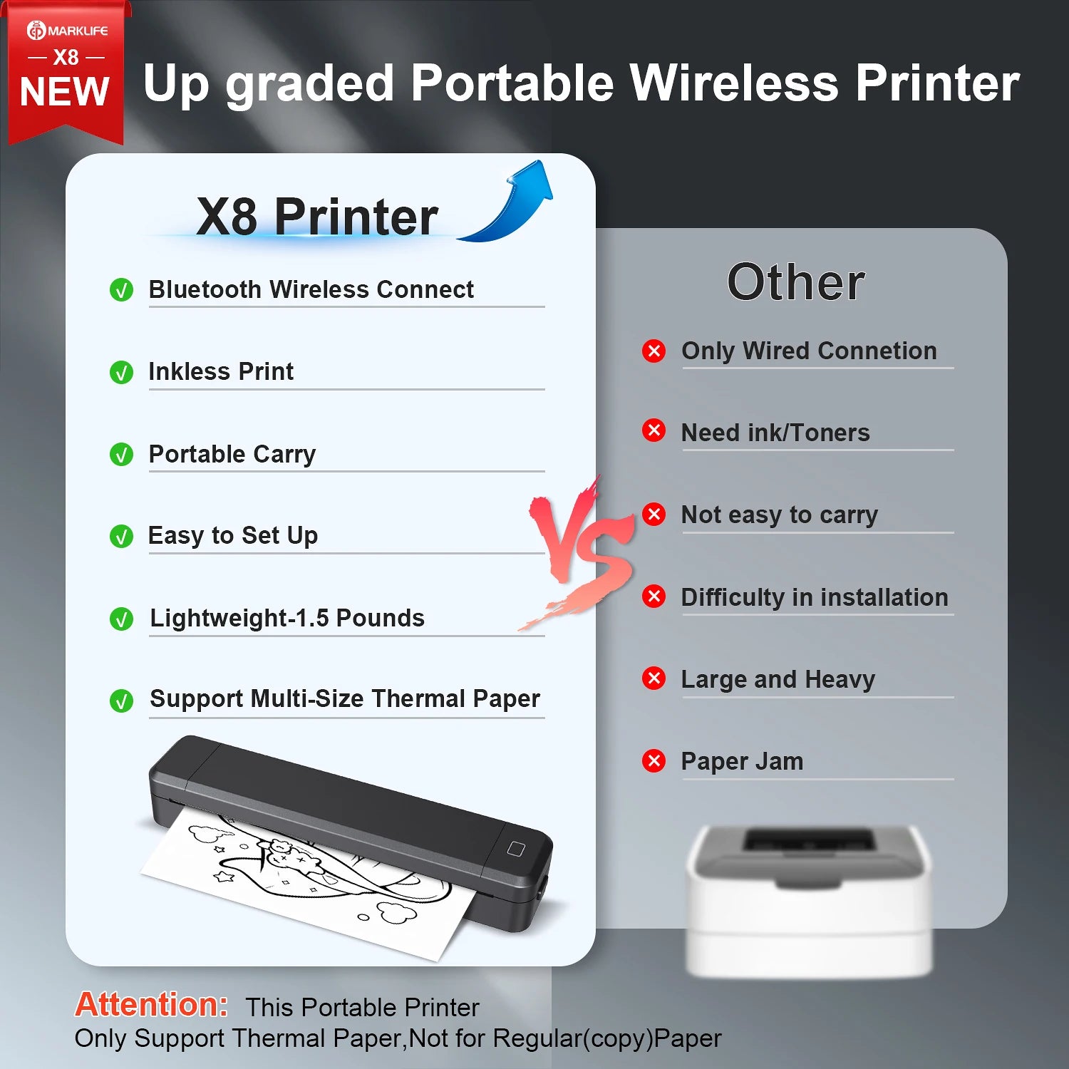 Portable Printer Thermal Printer Bluetooth-compatible A4 Inkless Document Printing Machine Paper Roll for Office Work Home