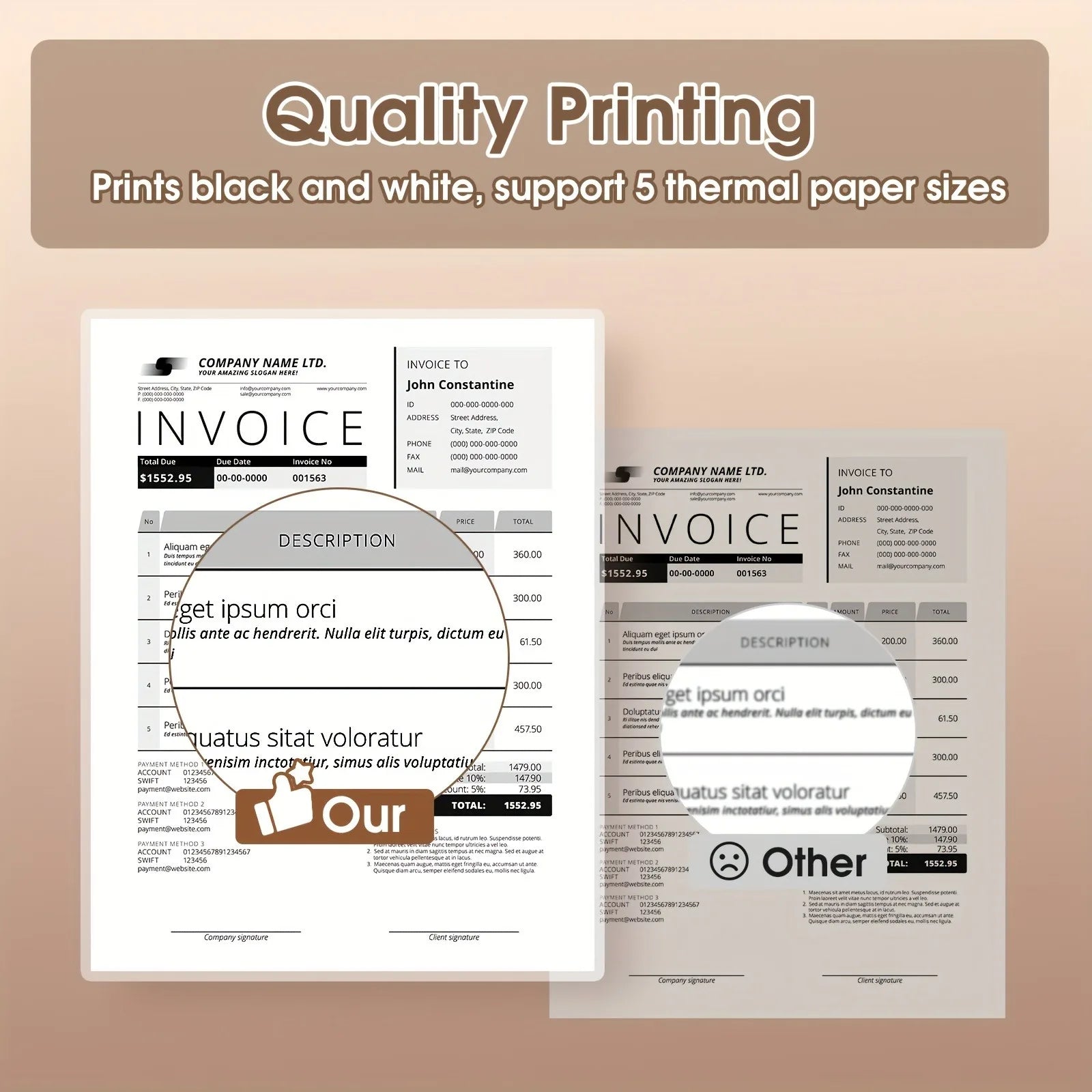 Portable Printers Wireless for Thermal Printer Bluetooth Inkless Printer Compatible with Phone and Laptop for Home Office,School