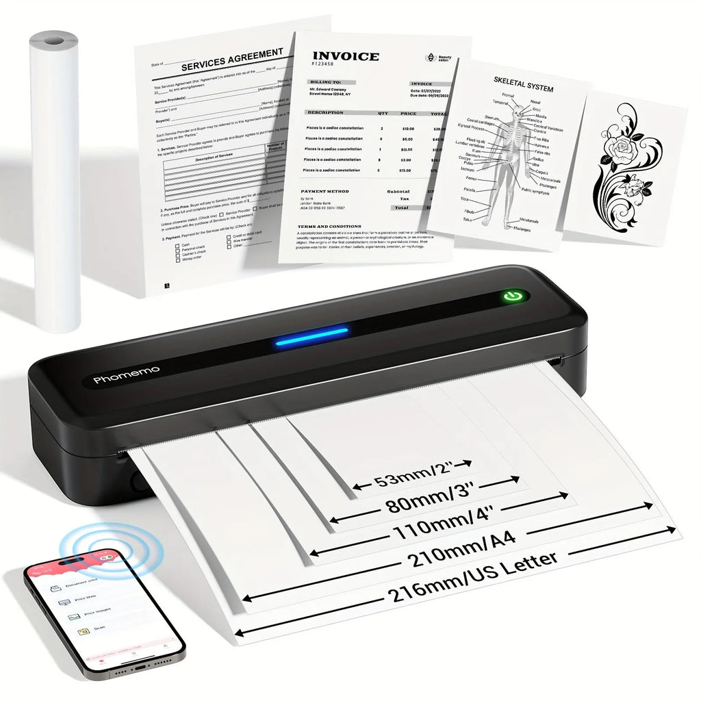 Portable Printers Wireless for Thermal Printer Bluetooth Inkless Printer Compatible with Phone and Laptop for Home Office,School