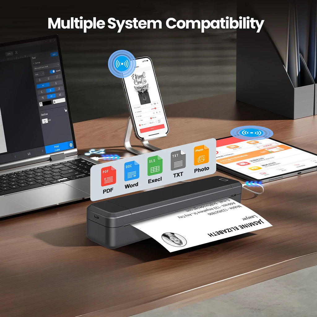 Portable Printer Thermal Printer Bluetooth-compatible A4 Inkless Document Printing Machine Paper Roll for Office Work Home